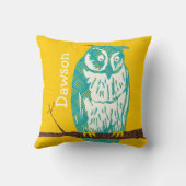 Gepersonaliseerde Gele en Mint Baby Boy  Owl Kussen (Achterkant)