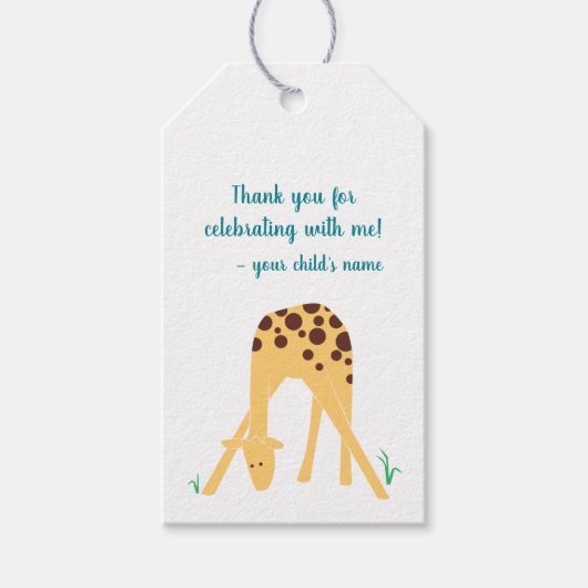 Gepersonaliseerde Gele Giraffe Baby shower Verjaar Cadeaulabel (Voorkant)