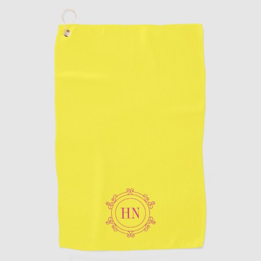 Gepersonaliseerde Gele Golfhanddoek met Initialen (Voorkant)