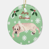 Gepersonaliseerde gele Kerstmis Keramisch Ornament (Links)