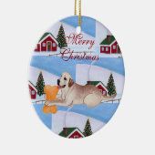 Gepersonaliseerde gele Kerstmis Keramisch Ornament (Rechts)