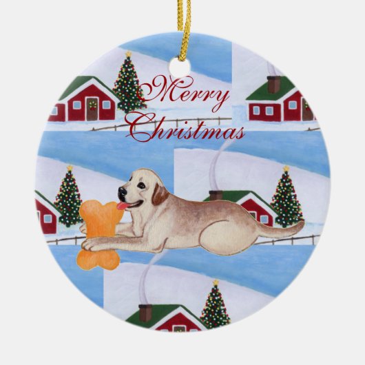 Gepersonaliseerde gele Kerstmis Keramisch Ornament (Voorkant)
