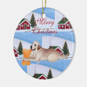 Gepersonaliseerde gele Kerstmis Keramisch Ornament (Links)