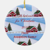 Gepersonaliseerde gele Kerstmis Keramisch Ornament (Achterkant)
