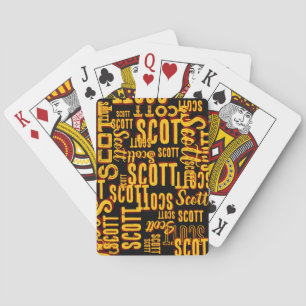 Gepersonaliseerde Gele Kleur Naam Overlapt op Zwar Pokerkaarten