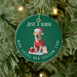 Gepersonaliseerde Gele Lab Lover Nurse Kerstcadeau Keramisch Ornament