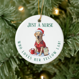 Gepersonaliseerde Gele Lab Lover Nurse Kerstcadeau Keramisch Ornament