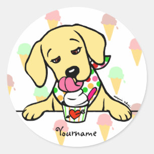 Gepersonaliseerde gele lab puppy ijs ronde sticker