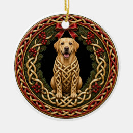 Gepersonaliseerde Gele Labkrans Keltische Knoop Keramisch Ornament