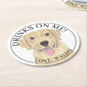 Gepersonaliseerde gele labrador bruiloft ronde kartonnen onderzetter (Gebogen)