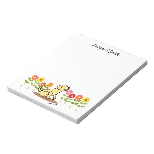 Gepersonaliseerde gele labrador en groene en bloem notitieblok (Linkerzijde)