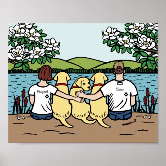Gepersonaliseerde gele labrador Familie bruin B Poster (Voorkant)
