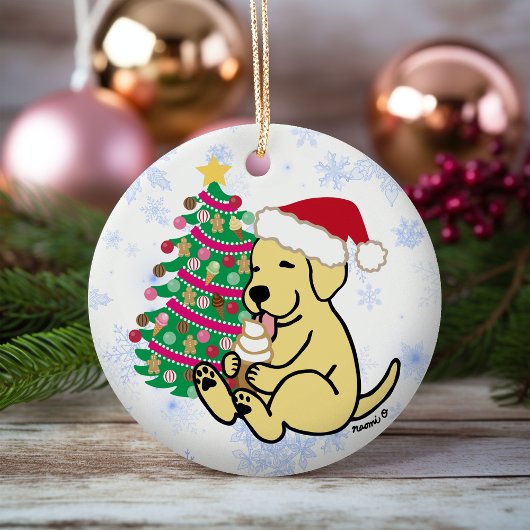Gepersonaliseerde gele labrador Ice Cream Keramisch Ornament