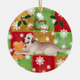 Gepersonaliseerde gele labrador kerstmozaïek keramisch ornament