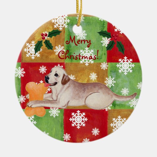 Gepersonaliseerde gele labrador kerstmozaïek keramisch ornament (Voorkant)