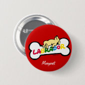 Gepersonaliseerde gele labrador met volle buik ronde button 5,7 cm (Voorkant /achterkant)