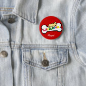 Gepersonaliseerde gele labrador met volle buik ronde button 5,7 cm (In situ)