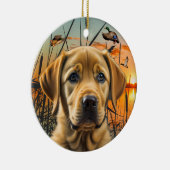 Gepersonaliseerde gele labrador puppy keramisch ornament (Rechts)