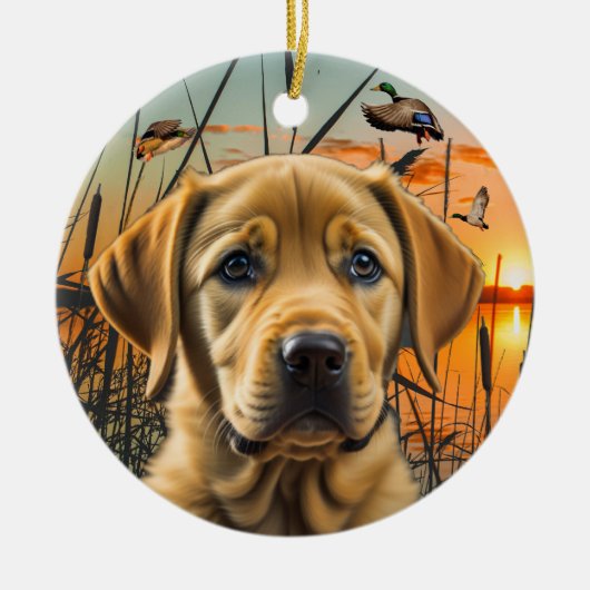 Gepersonaliseerde gele labrador puppy keramisch ornament (Voorkant)