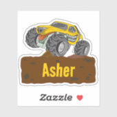 Gepersonaliseerde Gele Monster Truck Naam Labels (Vel)