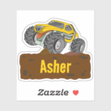 Gepersonaliseerde Gele Monster Truck Naam Labels