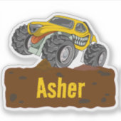 Gepersonaliseerde Gele Monster Truck Naam Labels (Voorkant)