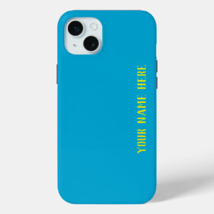 Gepersonaliseerde gele naam Solid Baby Blauwe Kleu iPhone 15 Mini Hoesje