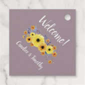 Gepersonaliseerde gele paarse uitnodiging. bedankjes labels (Achterkant)