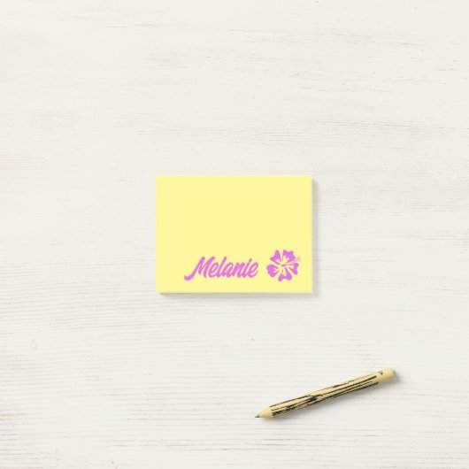 Gepersonaliseerde gele Post-it® notes met bloem (Op bureau)