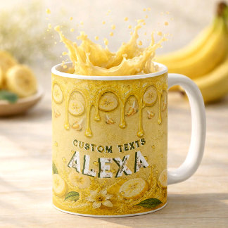Gepersonaliseerde gele retrofeest banaantjes fruit koffiemok