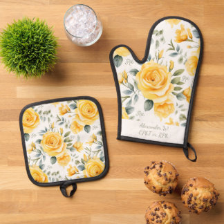 Gepersonaliseerde Gele Roos & RX Apotheek Ovenwant & Pannenlap Set