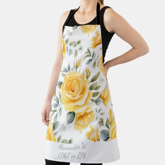 Gepersonaliseerde Gele Roos & RX Apotheek Schort (Insitu)