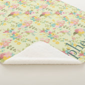 Gepersonaliseerde gele roze groene bloemen sherpa deken (3/4)