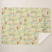 Gepersonaliseerde gele roze groene bloemen sherpa deken (Voorkant (horizontaal))