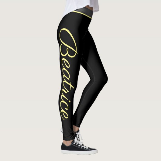 Gepersonaliseerde gele script joga fitness en gym leggings (Rechts)