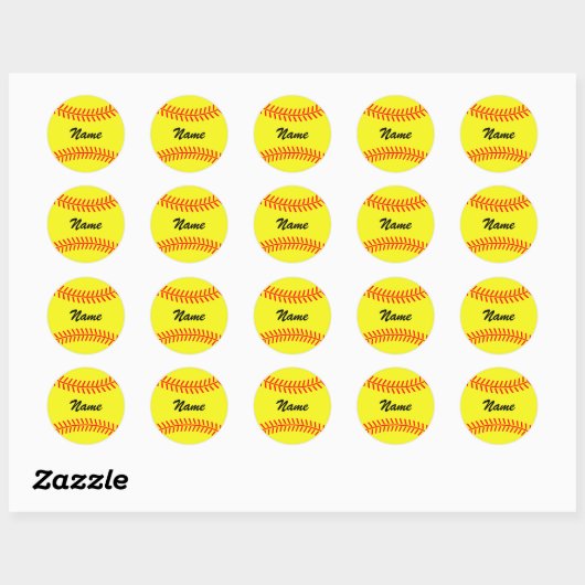 Gepersonaliseerde gele softbal stickers (Vel)