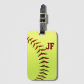 Gepersonaliseerde gele softball bagagelabel (Voorkant (verticaal))