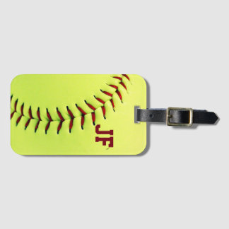 Gepersonaliseerde gele softball bagagelabel