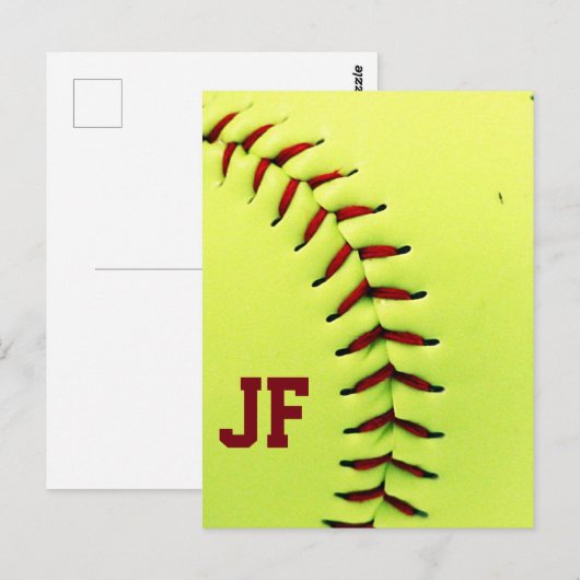 Gepersonaliseerde gele softball briefkaart (Voorkant / Achterkant)