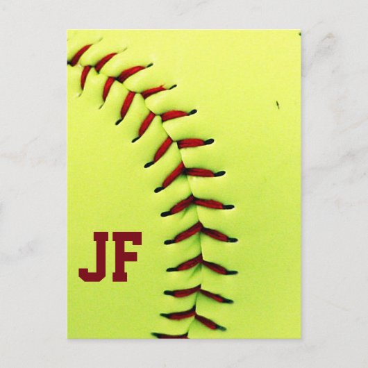 Gepersonaliseerde gele softball briefkaart (Voorkant)