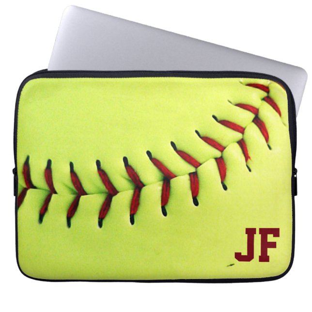 Gepersonaliseerde gele softball laptop sleeve (Voorkant)