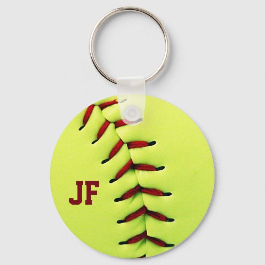 Gepersonaliseerde gele softball sleutelhanger (Voorkant)