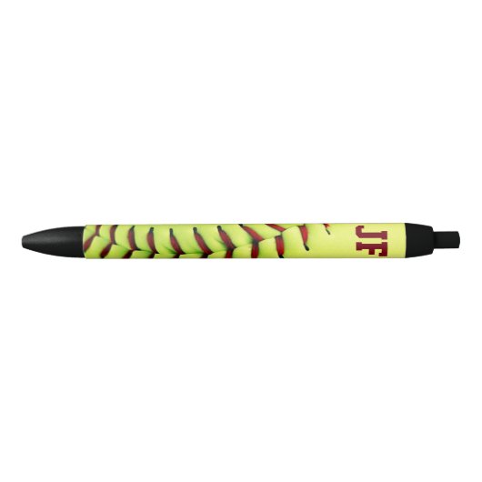 Gepersonaliseerde gele softball zwarte inkt pen (Voorkant)