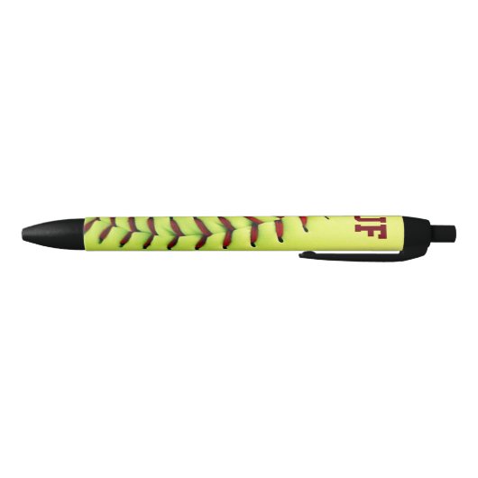 Gepersonaliseerde gele softball zwarte inkt pen (Bodem)