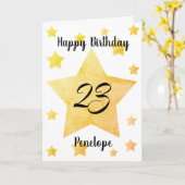 Gepersonaliseerde gele sterren 23e verjaardag kaart (Gele Bloem)
