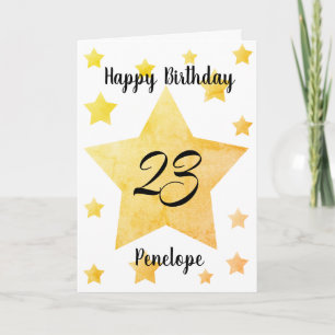 Gepersonaliseerde gele sterren 23e verjaardag kaart