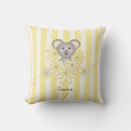 Gepersonaliseerde Gele Streep Baby Koala Beer Kind Buitenkussen