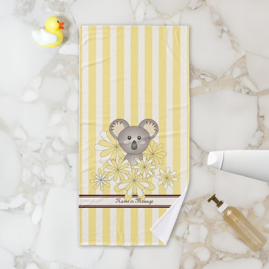 Gepersonaliseerde gele streep Schattige Baby Koala Bad Handdoek