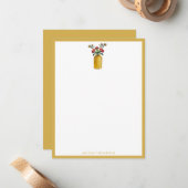 Gepersonaliseerde Gele  Waterverf Bloemen Notitiekaartje (Voorkant / Achterkant in situ)