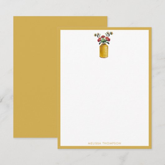 Gepersonaliseerde Gele  Waterverf Bloemen Notitiekaartje (Voorkant / Achterkant)